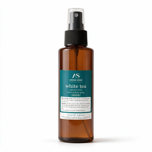 Aroma Sense White Tea 120ml fragrance spray, bottle on a white background