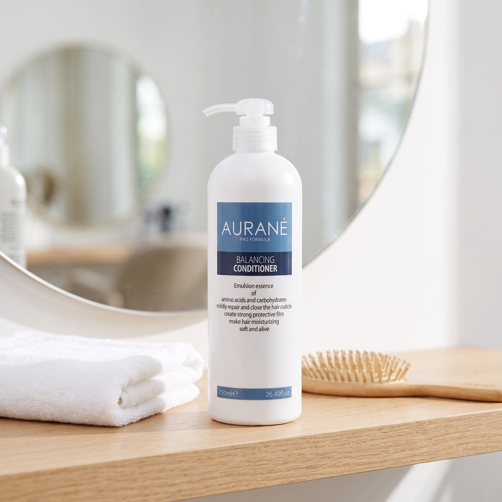 Aurané Balancing Conditioner 750ml on a salon shelf