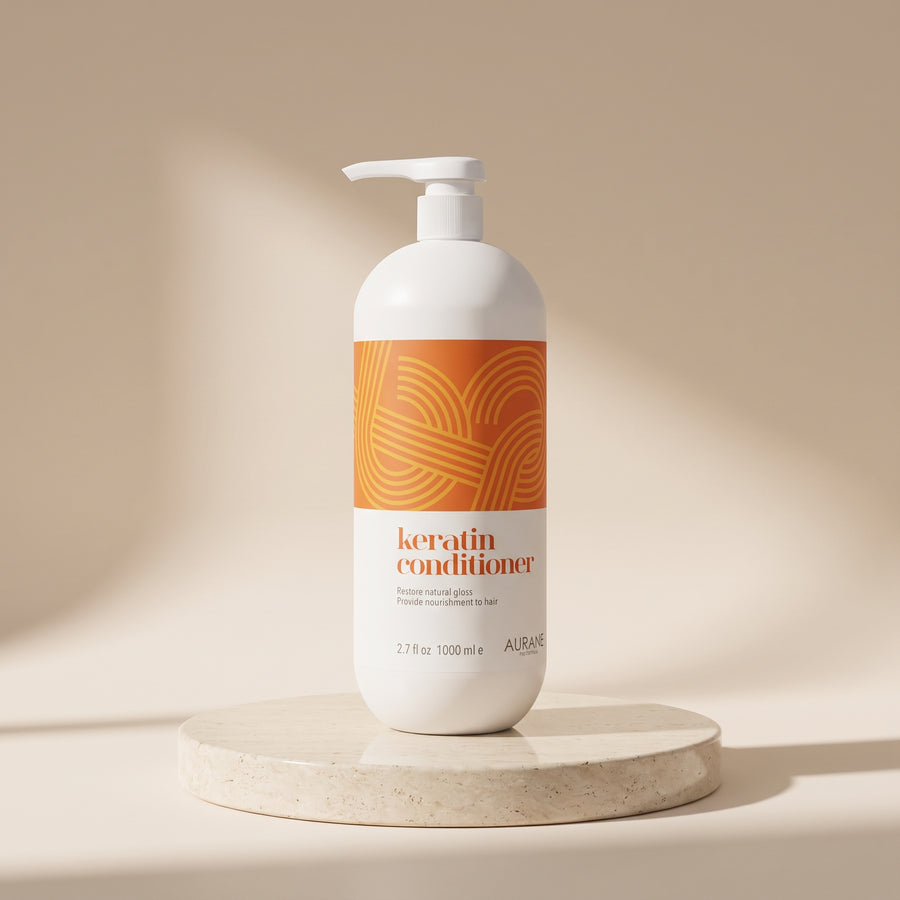 Aurané Keratin Conditioner 1000ml on a travertine stand