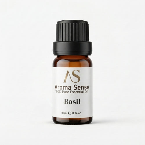 Basil aroma oil, 10 ml amber glass bottle