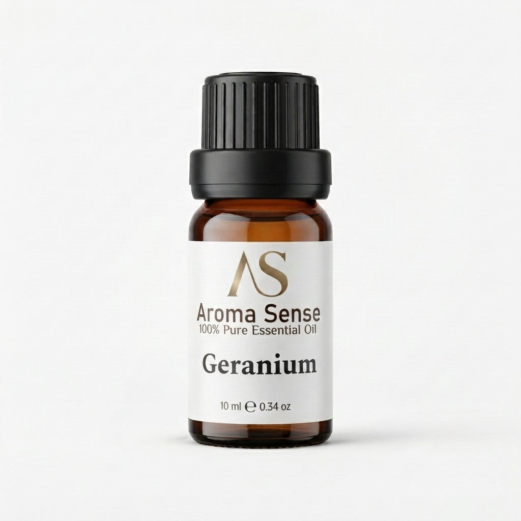 Geranium aroma oil, 10 ml amber glass bottle