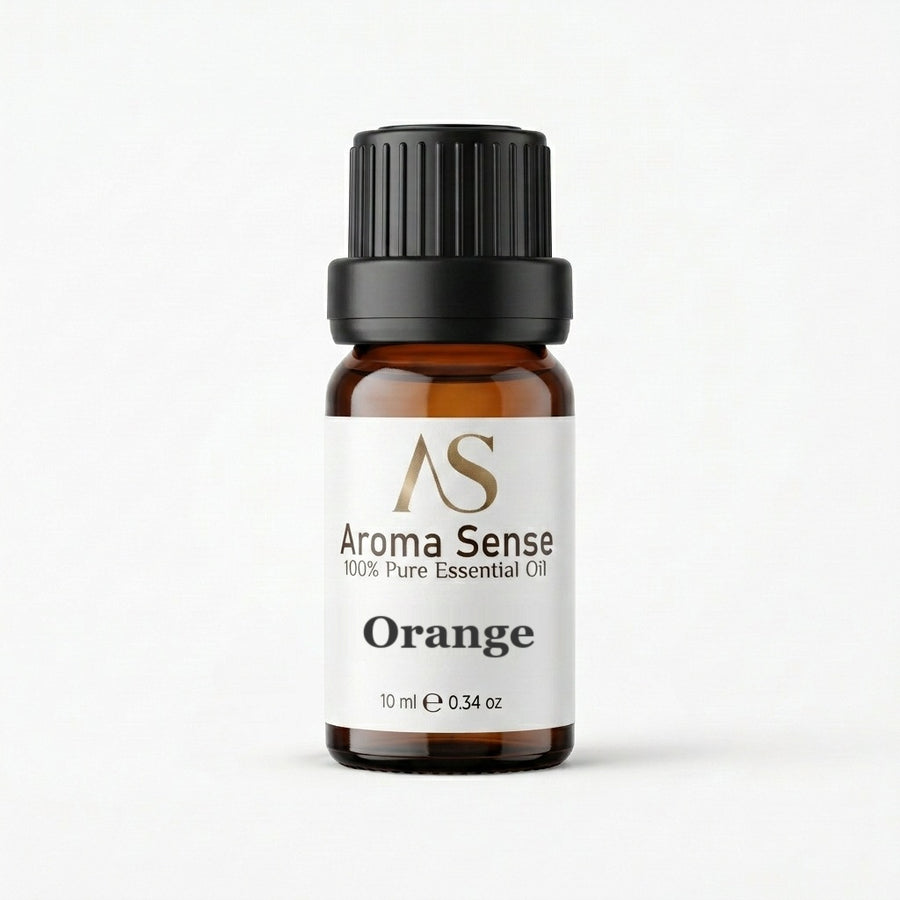 Orange essential oil, 10 ml amber glass dropper bottle by Aroma Sense