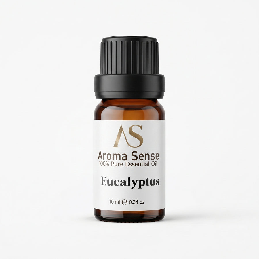 Aroma Sense Eucalyptus pure essential oil, 10 ml amber dropper bottle