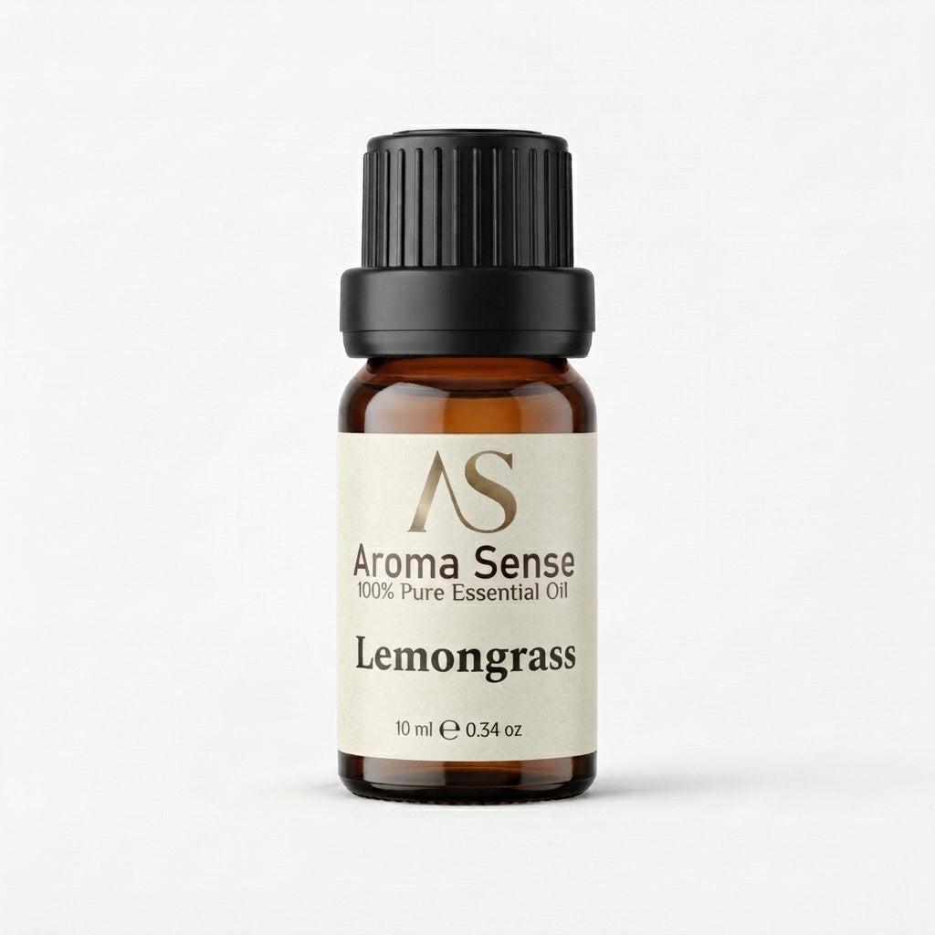 Aroma Sense Lemongrass pure essential oil, 10 ml amber dropper bottle